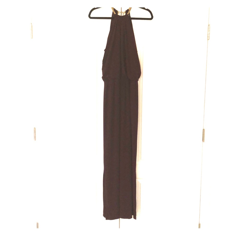Burgundy Maxi Dress with Gold Metal Collar